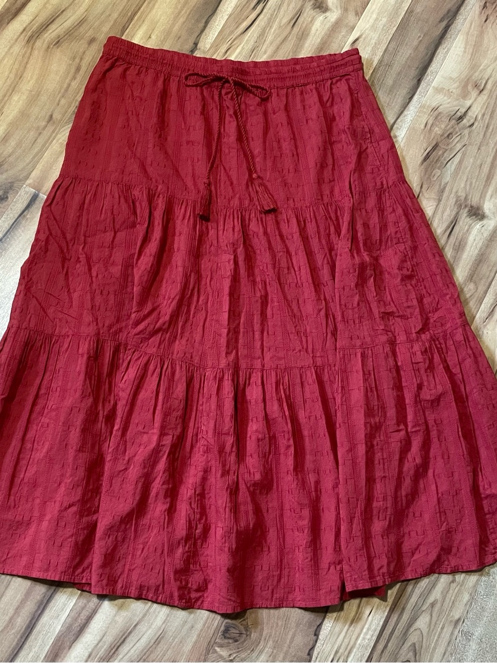 Per Una Red Tiered Midi Skirt Drawstring Cottagecore Boho Size 10